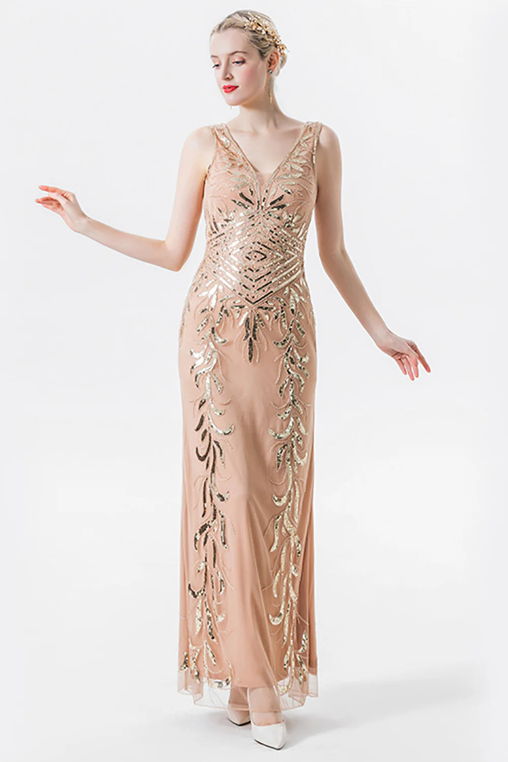 Sparkly Sequins Champagne Beaded Mother of the Bride Dress